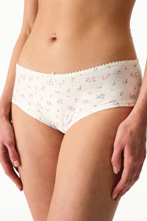 Kırık Beyaz Eyelet Çiçekli Yüksek Bel Boyshort Külot