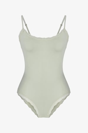 Mint Yesili Dantel Detaylı Body