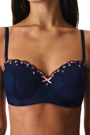 Lacivert Lotus Straplez Broidery Balenli Sütyen