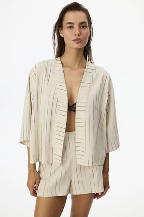 Naya Çizgili 3/4 Kollu Kimono