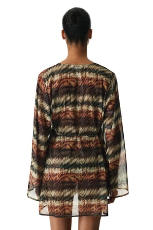 Destini Etnik Desenli Simli Uzun Kollu Kimono