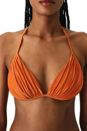 Turuncu Dorothy Üçgen Cup Simli Bikini Üstü