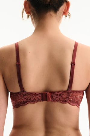Bordo Pop Dantelli Çiçekli Pedli Push Up Sütyen