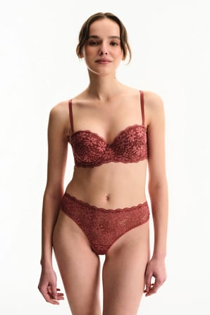 Bordo Pop Dantelli Çiçekli Pedli Push Up Sütyen