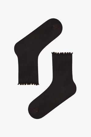 Kahve - Bej Classy Frill 2li Soket Çorap