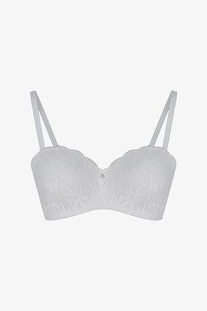 Kırık Beyaz Lotus Straplez Lace Dantel Balenli Sütyen