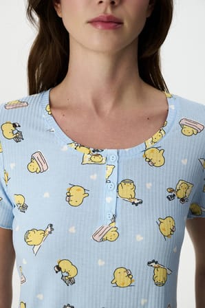 Açık Mavi Happiness Fitilli Hayvan Desenli Kısa Kollu Şort Pijama Takımı