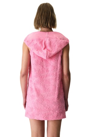 Pembe Yaprak Desenli Jakarlı Havlu Kaftan