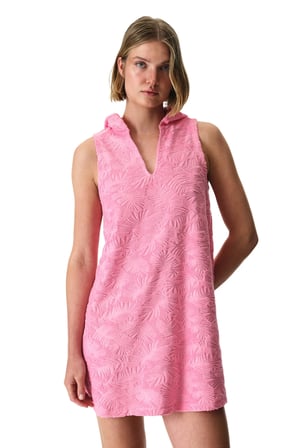 Pembe Yaprak Desenli Jakarlı Havlu Kaftan