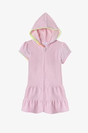 Kız Çocuk Pembe Sweet Ponponlu Kısa Kollu Havlu Kaftan