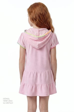 Kız Çocuk Pembe Sweet Ponponlu Kısa Kollu Havlu Kaftan