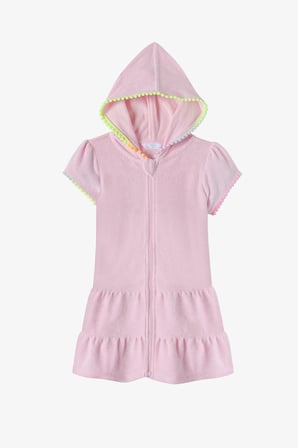 Kız Çocuk Pembe Sweet Ponponlu Kısa Kollu Havlu Kaftan
