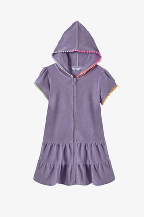 Kız Çocuk Lila Sweet Pastel Lilac Ponponlu Kısa Kollu Havlu Kaftan