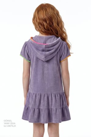 Kız Çocuk Lila Sweet Pastel Lilac Ponponlu Kısa Kollu Havlu Kaftan