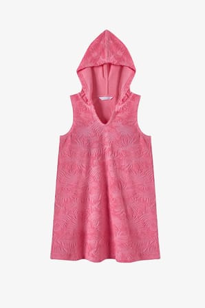 Kız Çocuk Dokulu Pinky Çiçekli Ponponlu Havlu Elbise
