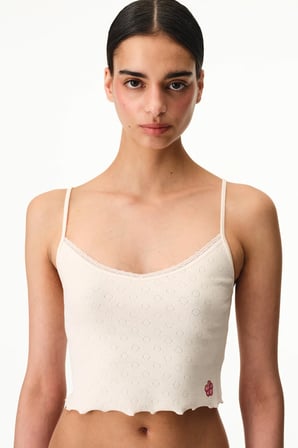 Krema Pembesi Pointel Crop Çiçekli Atlet