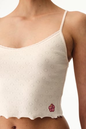 Krema Pembesi Pointel Crop Çiçekli Atlet