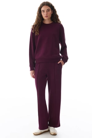 Bordo Modal Yüksek Bel Düz Paça  Pantolon