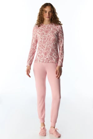 Pembe Countryside Baskılı Çiçekli Uzun Kollu Tişört Pijama Üstü