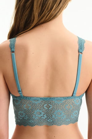O Mavi Dantelli Etnik Desenli Çıkarılabilir Pedli Bralet