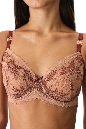 Bej Curvy Dantelli Çiçekli Sütyen