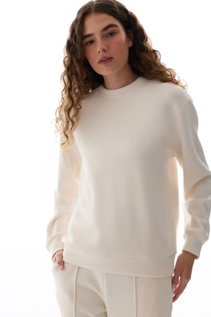Ekru Modal Bisiklet Yaka Oversize Sweatshirt