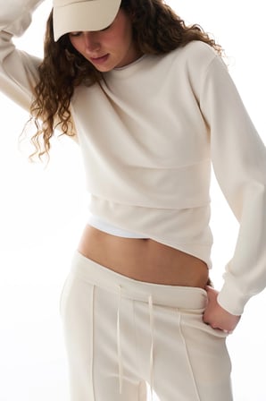 Ekru Modal Bisiklet Yaka Oversize Sweatshirt
