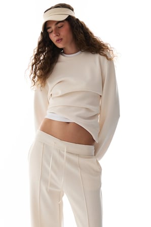 Ekru Modal Bisiklet Yaka Oversize Sweatshirt