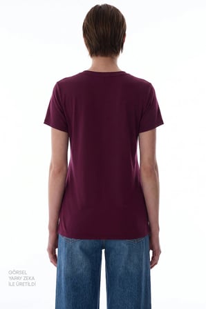 Bordo Modal V Yaka Tişört