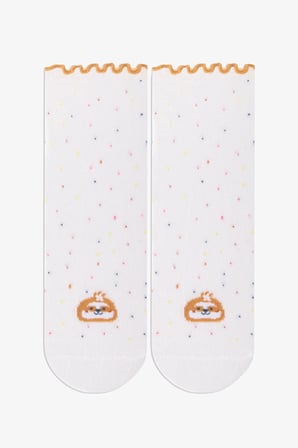 3 Çift Pamuklu Minik Puantiyeli ve Hayvan Desenli Ara Boy Soket Çorap