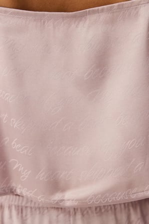 Pastel Pembe Dreamy Saten Slogan Desenli Şort Pijama Takımı