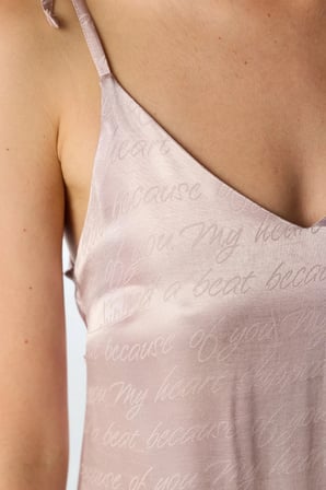 Pastel Pembe Dreamy Saten Slogan Desenli Gecelik