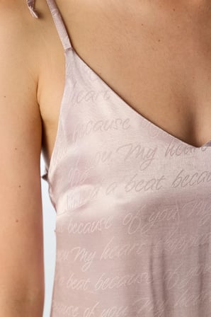 Pastel Pembe Dreamy Saten Slogan Desenli Gecelik