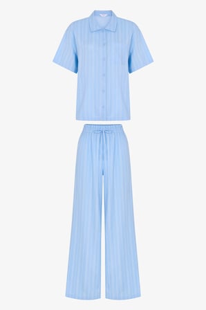 Mavi Vacation Çizgili Kısa Kollu Gömlek Pantolon Pijama Takımı