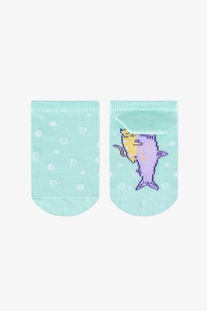 Kız Çocuk Cat Loves Sardines Balık Desenli Pamuklu 4 Çift Patik Çorap