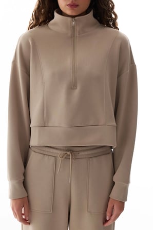 Bej İpeksi Dokunuş Silky Touch Yarım Fermuarlı Sweatshirt