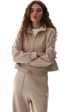 Bej İpeksi Dokunuş Silky Touch Yarım Fermuarlı Sweatshirt