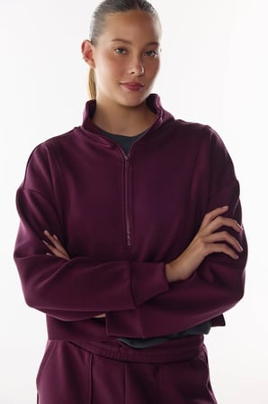 Bordo İpeksi Dokunuş Silky Touch Yarım Fermuarlı Sweatshirt