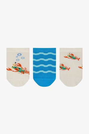 Erkek Çocuk Mavi Snorkel Lobster Hayvan Desenli 3 Çift Patik Çorap