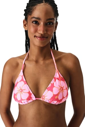 Annetta Minimal Üçgen Çiçekli Dokulu Bikini Üstü