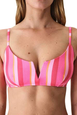 Celinda Çizgili Dokulu V Yaka Bikini Üstü
