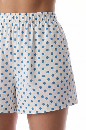 Ekru Blue Puantiye Desenli Kısa Kollu Gömlek Şort Pijama Takımı
