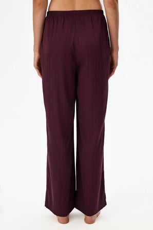 Bordo Aurora Saten Çiçekli Pijama Altı
