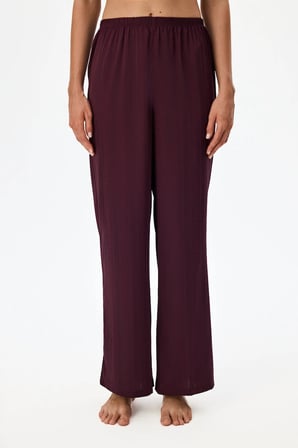 Bordo Aurora Saten Çiçekli Pijama Altı