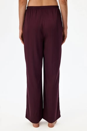 Bordo Aurora Saten Çiçekli Pijama Altı
