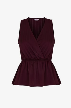 Bordo Aurora Dark Saten Çiçekli Atlet Pijama Üstü