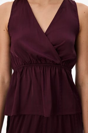 Bordo Aurora Dark Saten Çiçekli Atlet Pijama Üstü