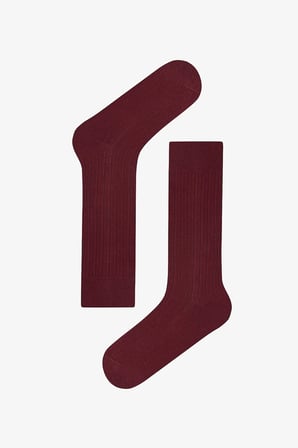 Acı Kahve & Bordo Kendinden Desenli Uzun Soket Çorap