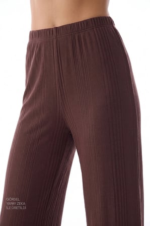 Kahverengi Sleep Mode Fitilli Pantolon Kısa Kollu Pijama Takımı