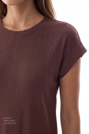 Kahverengi Sleep Mode Fitilli Pantolon Kısa Kollu Pijama Takımı